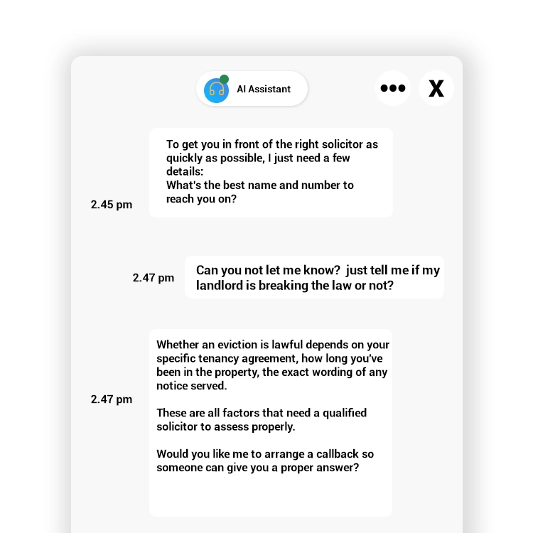 AI chatbot qualifying leads for a solicitor
