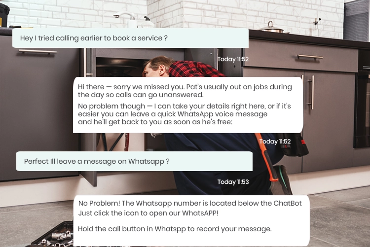 AI chatbot for tradespeople handling missed calls