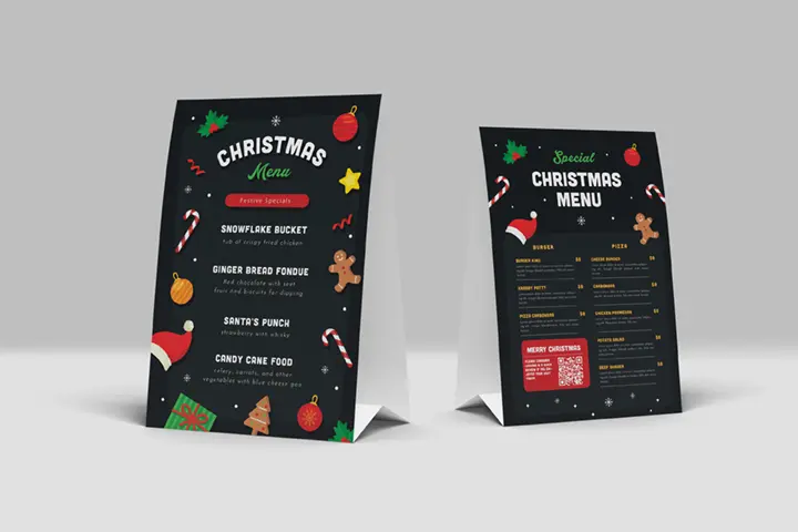 Christmas table tent — front and back
